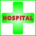 Green cross squared labeled hospital